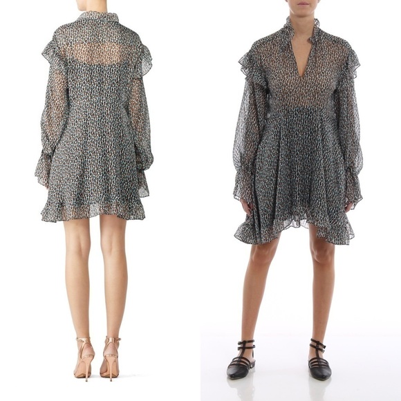 PHILOSOPHY LORENZO SERAFINI Silk Leopard Ruffle Long Puffed Sleeve Mini Dress 4 - Picture 5 of 11